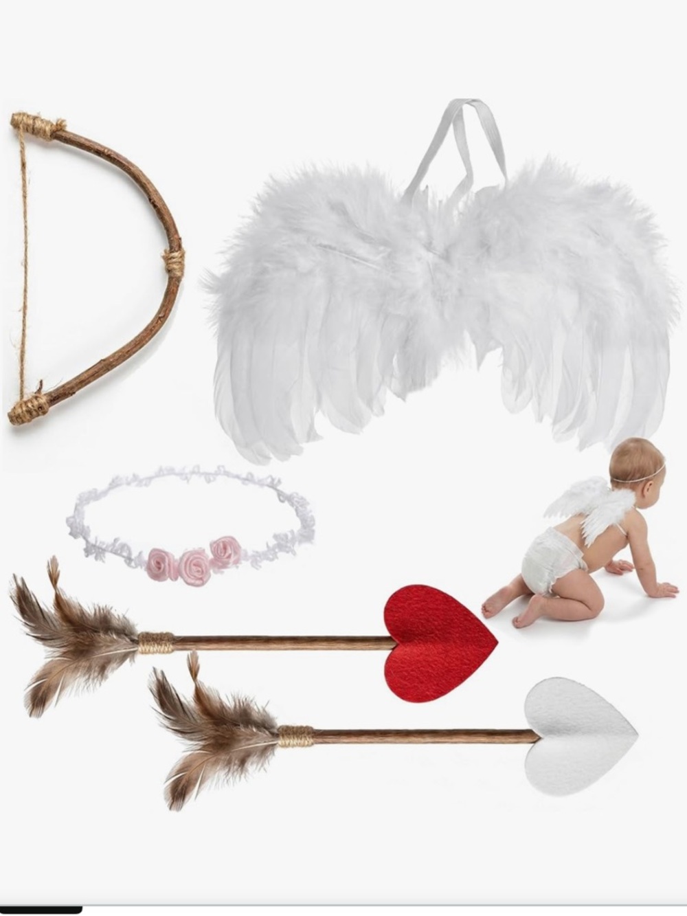 Baby White Angel Wings Costume Set with Headband and Bow and Arrows